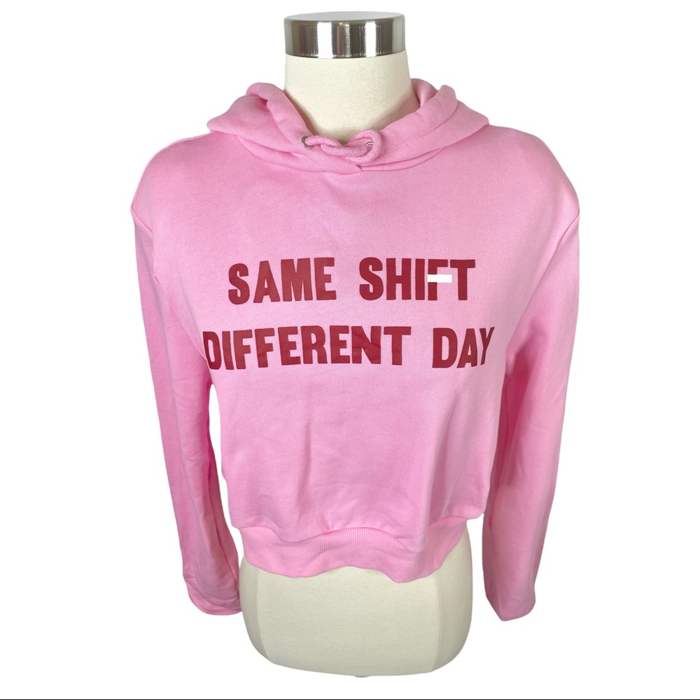 Grey Lab Pink "Same Shift Different Day" Cropped Hoodie - Size Medium - Picture 3 of 4
